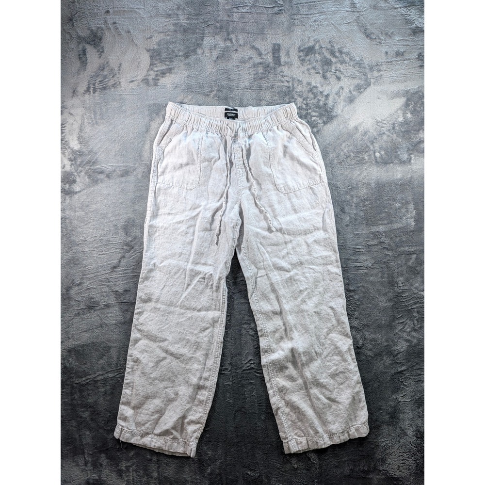Jones New York 100% Linen Wide Leg Drawstring Pants Oatmeal Beige Large